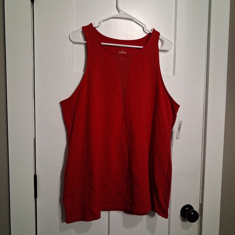 Torrid Tank Top Womens 4X Red Foxy Mesh Inset V-Neck Sleeveless Plus Size New